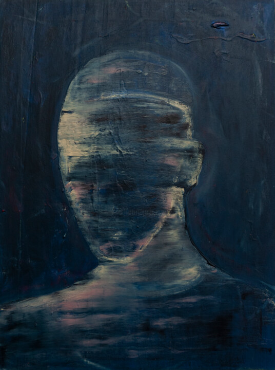 Pittura intitolato ""The blue face"" da Marc E. Des Rosiers, Opera d'arte originale, Acrilico Montato su Telaio per barella…