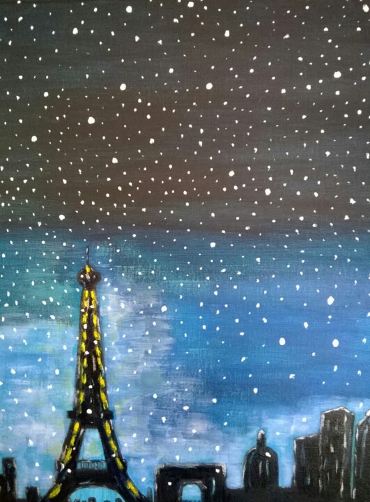 Schilderij getiteld "Paris sous la neige." door Marc Felix, Origineel Kunstwerk, Acryl