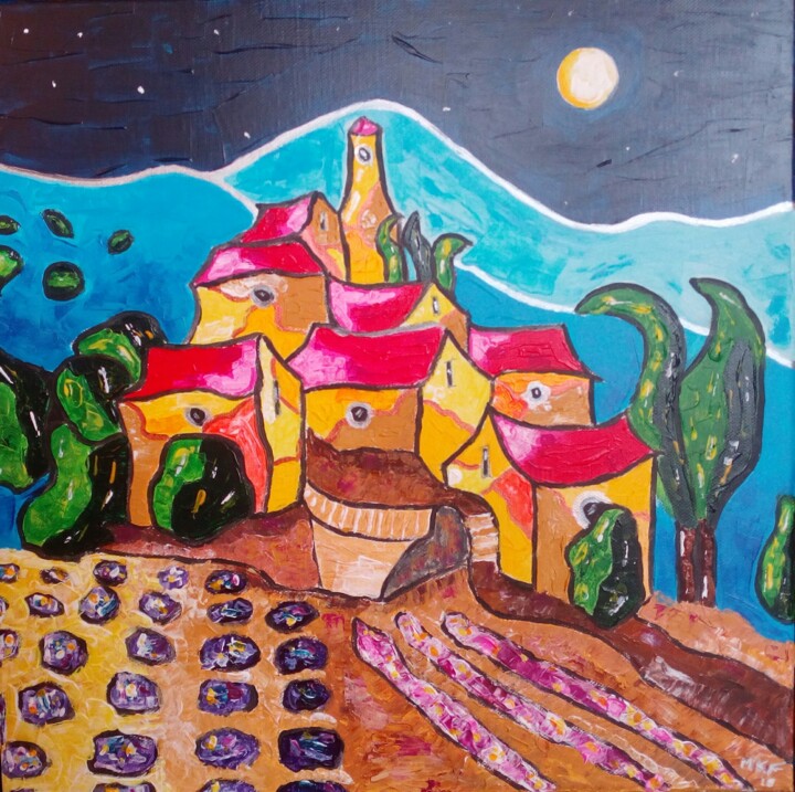 Painting titled "Mon petit village." by Marc Felix, Original Artwork, Acrylic