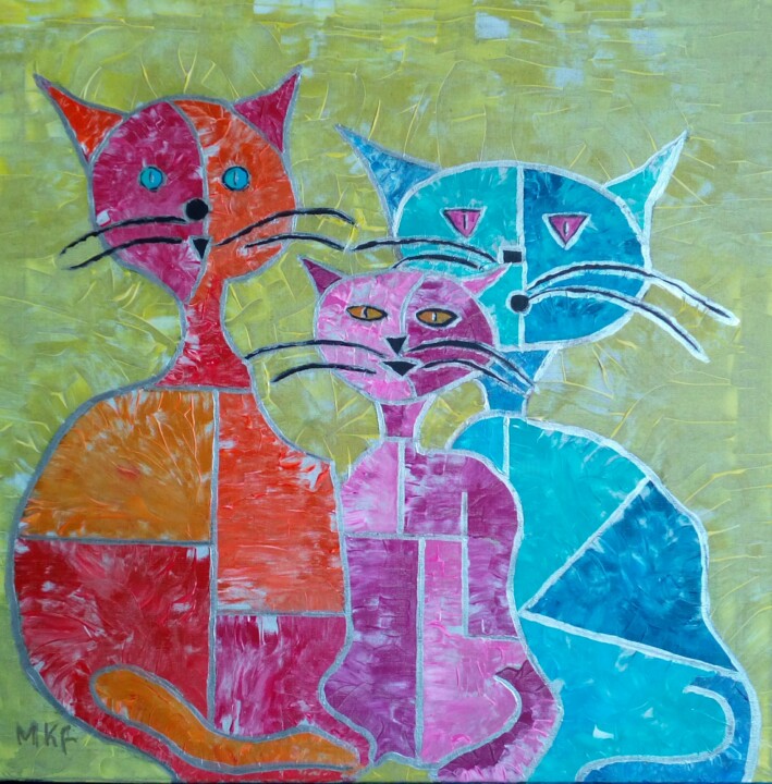 Peinture intitulée "Trois petits chats." par Marc Felix, Œuvre d'art originale, Acrylique
