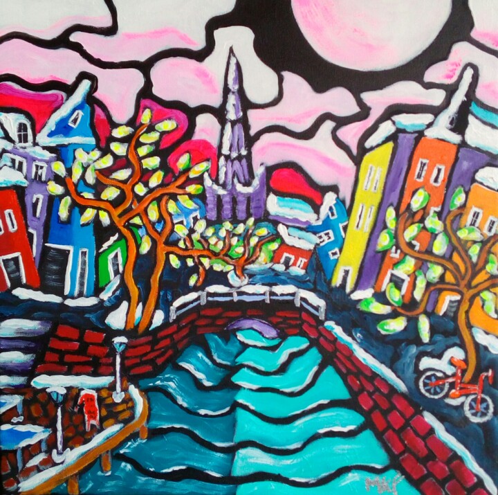 Painting titled "Spring in Amsterdam." by Marc Felix, Original Artwork, Acrylic