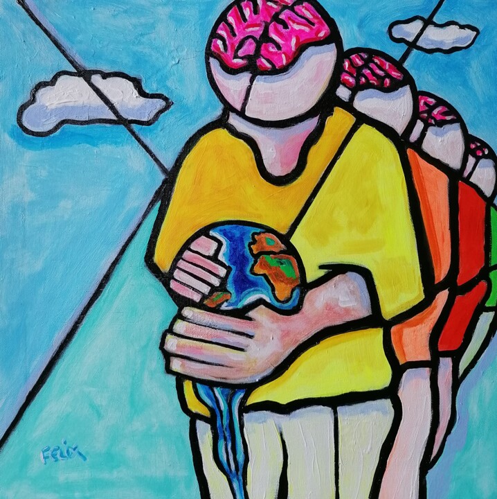 Painting titled "No brain, no pain." by Marc Felix, Original Artwork, Acrylic
