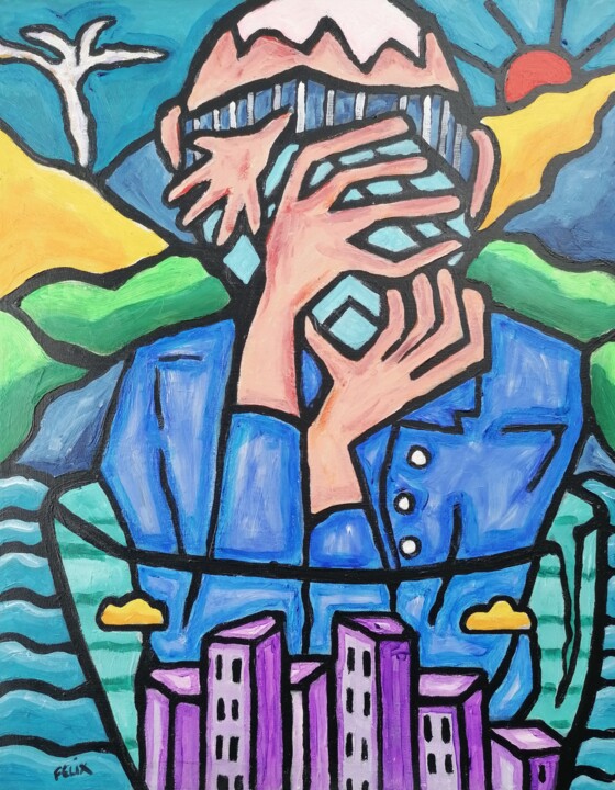 Painting titled "The jail." by Marc Felix, Original Artwork, Acrylic Mounted on Wood Stretcher frame
