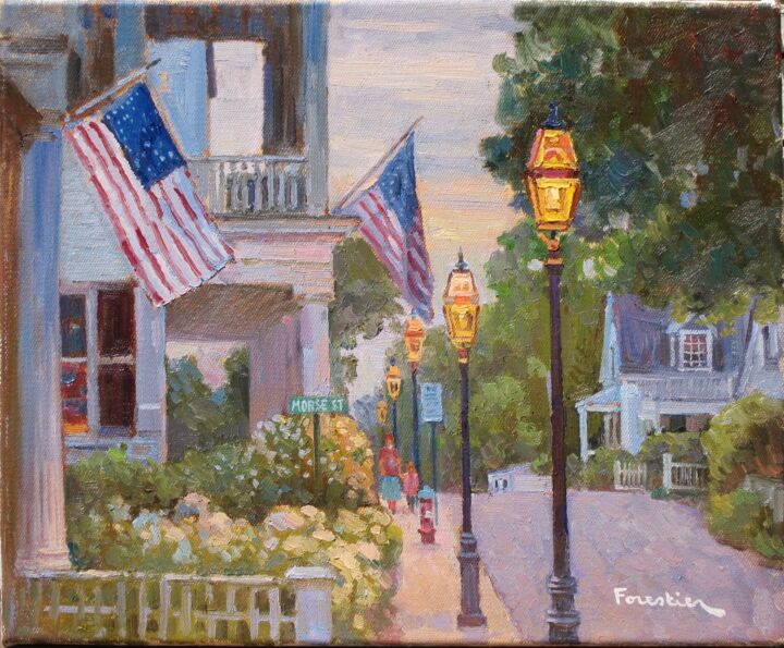 Pintura intitulada "Edgartown, Martha's…" por Marc Forestier, Obras de arte originais, Óleo Montado em Armação em madeira