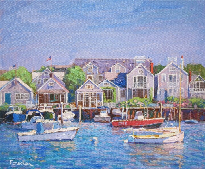 Pintura titulada "Nantucket Boat Basin" por Marc Forestier, Obra de arte original, Oleo Montado en Bastidor de camilla de ma…