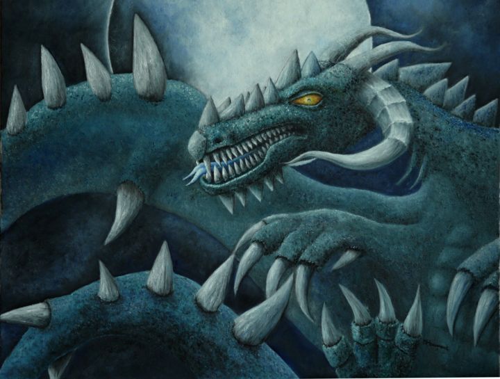 Painting titled "Dragon Bleu / Blue…" by Marc Haumont, Original Artwork, Oil