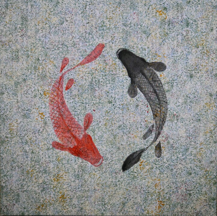 Картина под названием "Koi" - Marc Janus, Подлинное произведение искусства, Масло Установлен на artwork_cat.