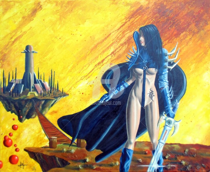 Painting titled "La gardienne de l'i…" by Marc Lallemand (Markkus), Original Artwork, Oil