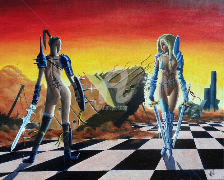 Painting titled "Duel" by Marc Lallemand (Markkus), Original Artwork, Oil