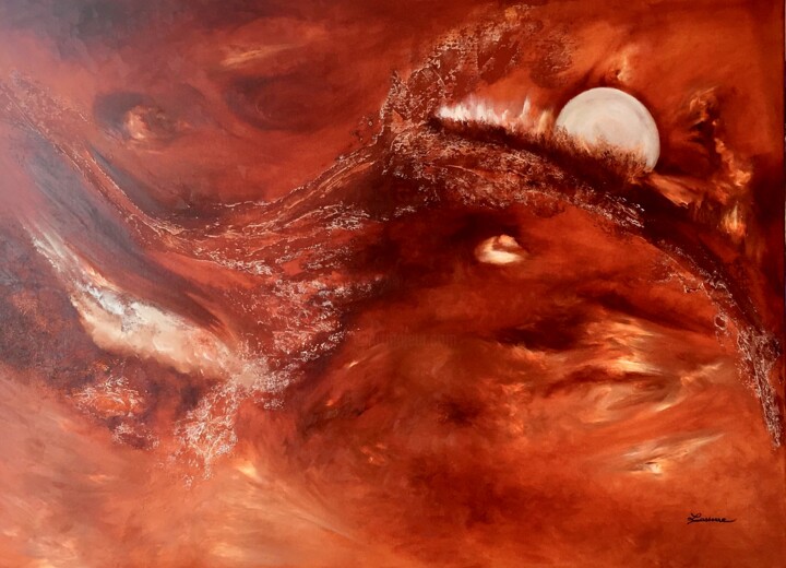 Pintura intitulada "Rouge de Mars" por Marc Lasserre, Obras de arte originais, Óleo Montado em Armação em madeira