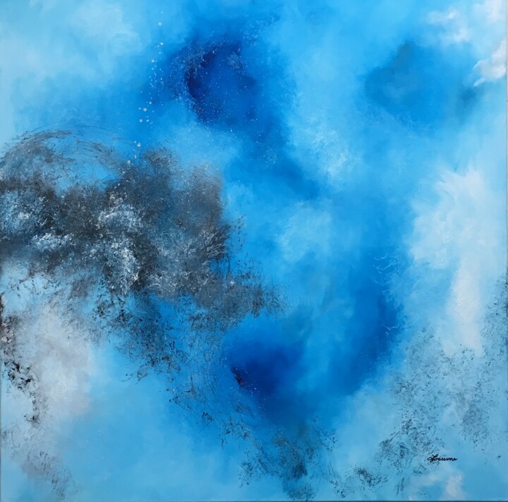 Painting titled "Nuage aquatique" by Marc Lasserre, Original Artwork, Oil Mounted on Wood Stretcher frame