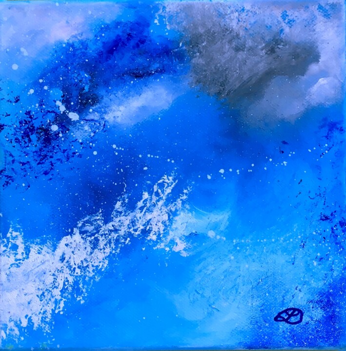 Painting titled "nuage-aquatique-20x…" by Marc Lasserre, Original Artwork, Oil