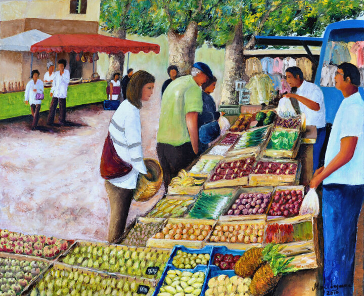 Painting titled "marché provencal" by Marc Lejeune, Original Artwork, Oil