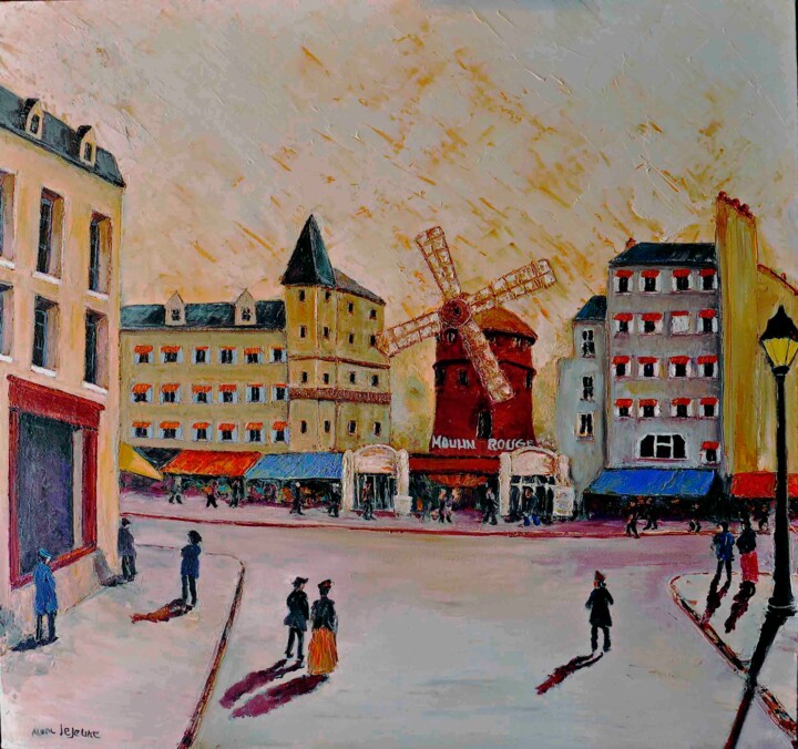 Картина под названием "le moulin-rouge.jpg" - Marc Lejeune, Подлинное произведение искусства, Масло