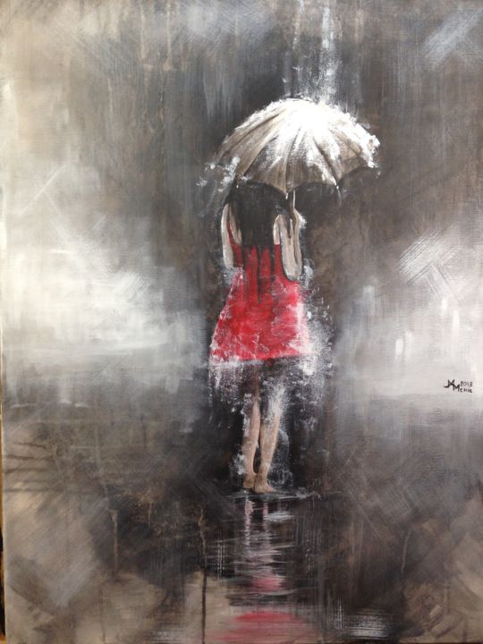 Girl In The Rain Painting By Marc Merie Artmajeur