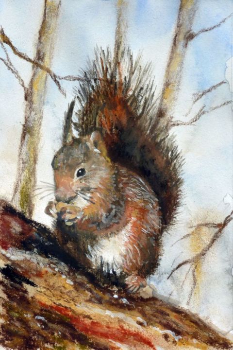Painting titled "ecureuil.jpg" by Marc Pfund, Original Art, Watercolor