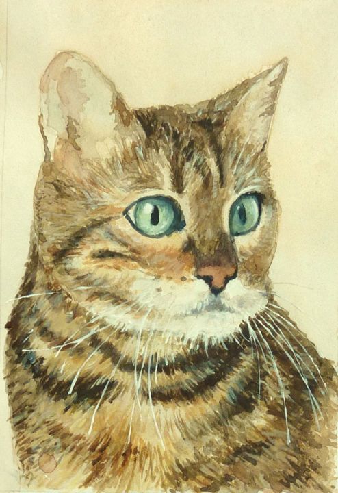 Painting titled "chat" by Marc Pfund, Original Art, Watercolor