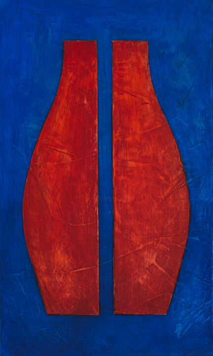 Peinture intitulée "Rote Figur auf blau…" par Marc René Geiser (slvrlane), Œuvre d'art originale, Pigments