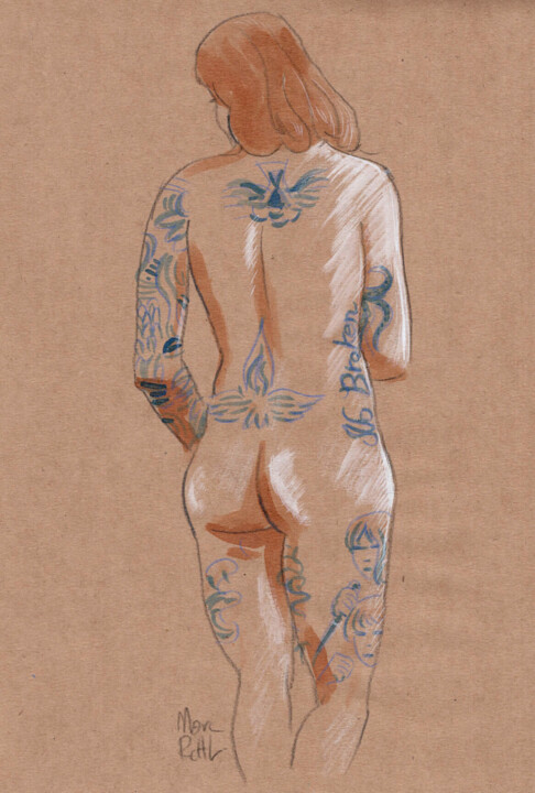 Рисунок под названием "Emmanuelle 04" - Marc Rouchairoles, Подлинное произведение искусства, Чернила