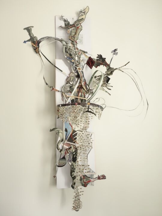 Skulptur mit dem Titel "À l'échelle de" von Marc Sérazin, Original-Kunstwerk, Collagen Auf Karton montiert