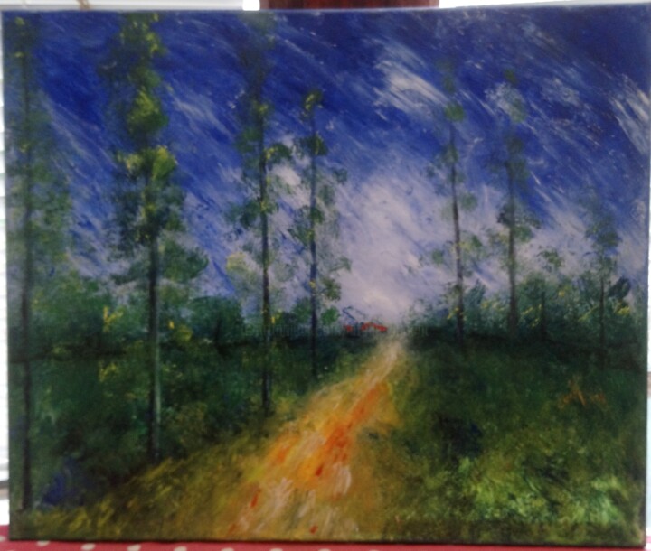 Painting titled "Le Chemin" by Marc Vincent, Original Artwork, Oil