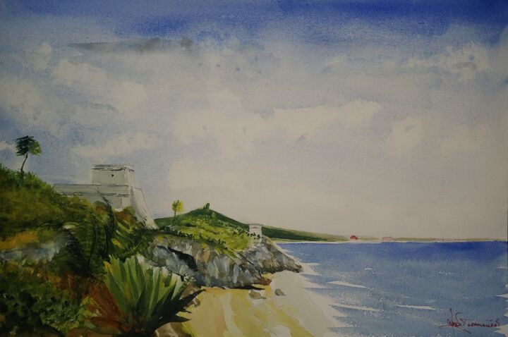 Painting titled "Tulum-México.jpg" by Marçal Francisco Bacchin Fernandes, Original Artwork, Watercolor