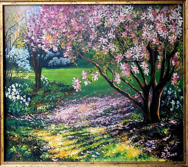 Pintura intitulada "Magnolias en fleurs" por Marcel Boos, Obras de arte originais