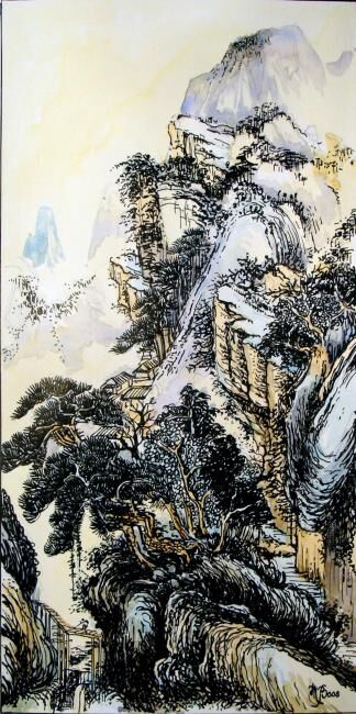Dessin intitulée "Paysage de Chine 2" par Marcel Boos, Œuvre d'art originale