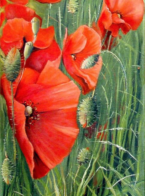 Pittura intitolato "Coquelicots (détail)" da Marcel Boos, Opera d'arte originale