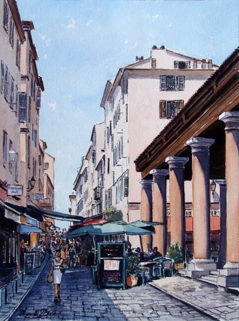 Pintura intitulada "Rue Paoli Ile Rousse" por Marcel Boos, Obras de arte originais