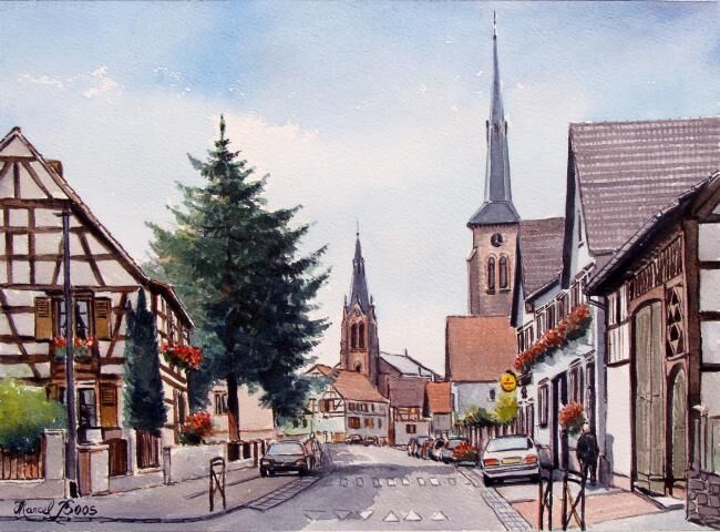 Картина под названием "Weitbruch 1 Village…" - Marcel Boos, Подлинное произведение искусства