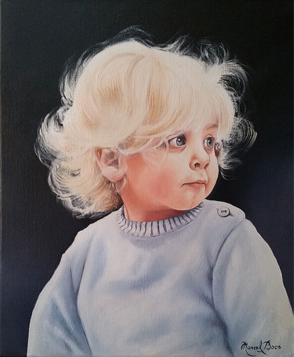 Painting titled "portrait-d-enfant" by Marcel Boos, Original Artwork, Oil