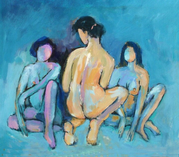 Painting titled "MALY - DISCUSSION À…" by Marcel Clerc, Original Artwork, Acrylic