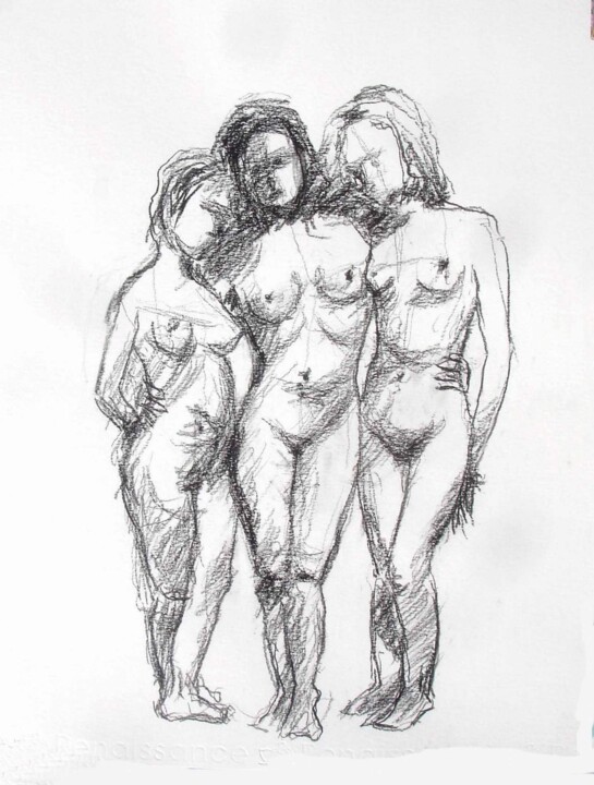 Painting titled "MALY LES 3 SOEURS" by Marcel Clerc, Original Artwork