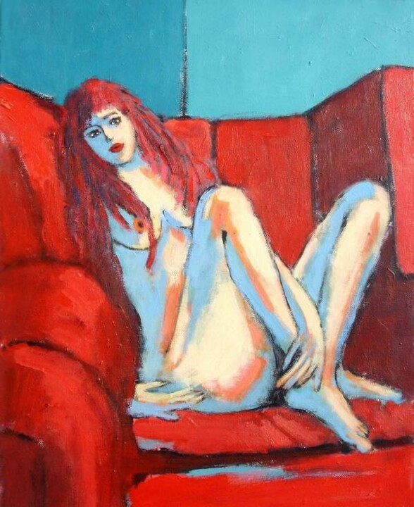Painting titled "LE FAUTEUIL ROUGE -…" by Marcel Clerc, Original Artwork, Acrylic