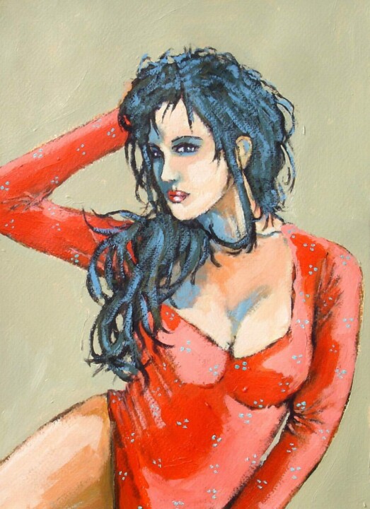 Peinture intitulée "MALY -FILLE EN ROUGE" par Marcel Clerc, Œuvre d'art originale