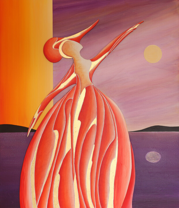 Painting titled "Danse avec la lune…" by Marcel Dorthe, Original Artwork, Pigments Mounted on Wood Panel