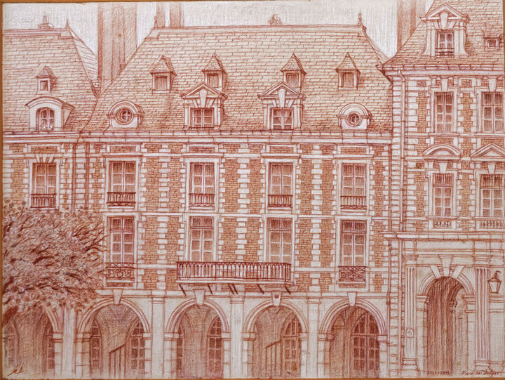 Printmaking titled "La Place des Vosges" by Marcel Duruflé, Original Artwork, Digital Print Mounted on Cardboard