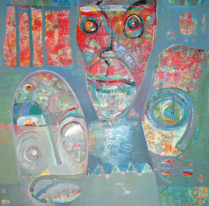Painting titled ""Masques"" by Caloian, Original Artwork, Oil