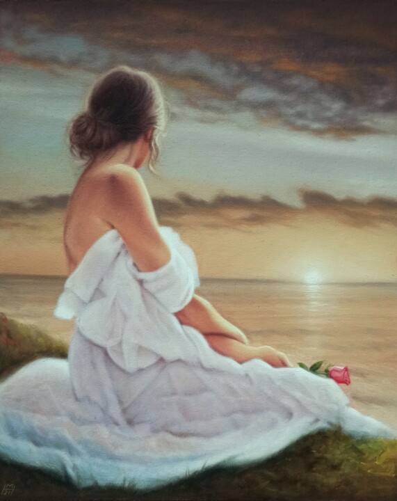 Pintura titulada "'Elena and the sea…" por Marcel Heinze, Obra de arte original, Oleo