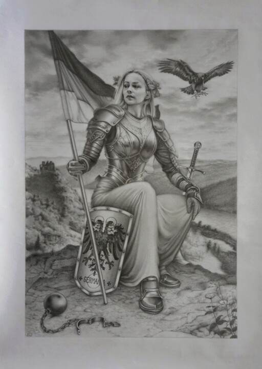 Drawing titled "Germania" by Marcel Heinze, Original Artwork, Pencil