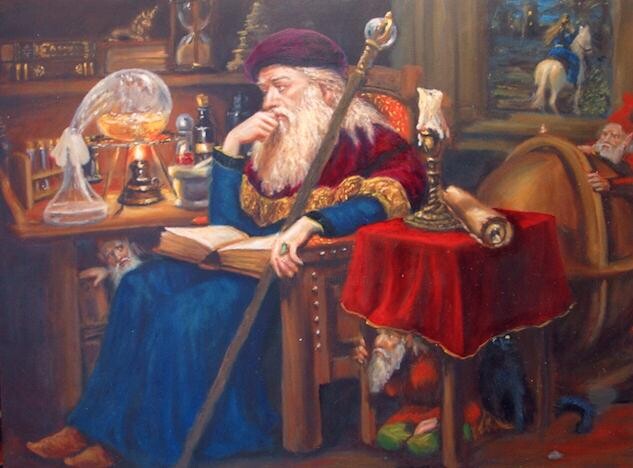 「The old alchemist」というタイトルの絵画 Marcel Lorangeによって, オリジナルのアートワーク, オイル
