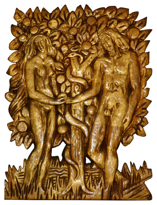 Sculpture intitulée "Adam et Eve" par Marcel Mariono, Œuvre d'art originale, Bois