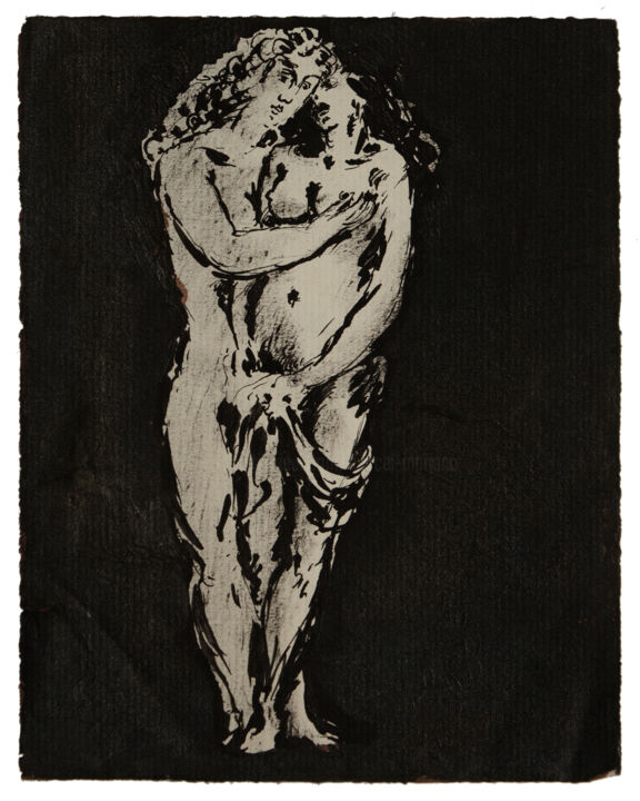 Drawing titled "Apollon et Vénus" by Marcel Mariono, Original Artwork, Ink