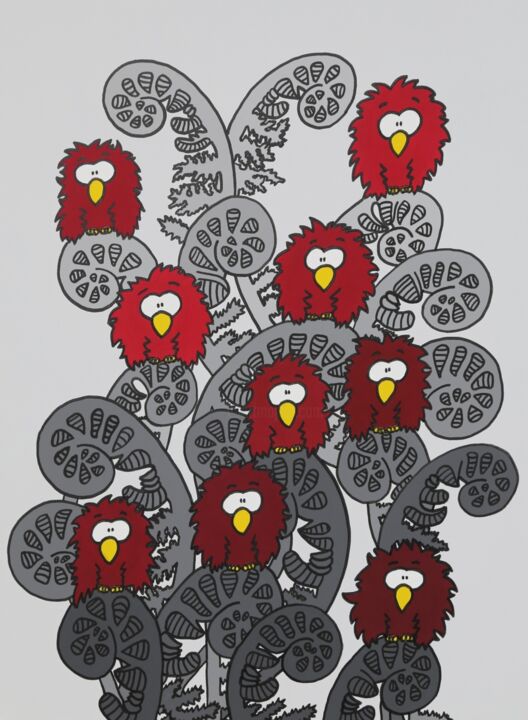 Peinture intitulée "Red Birds" par Marcel Marlovits, Œuvre d'art originale, Acrylique