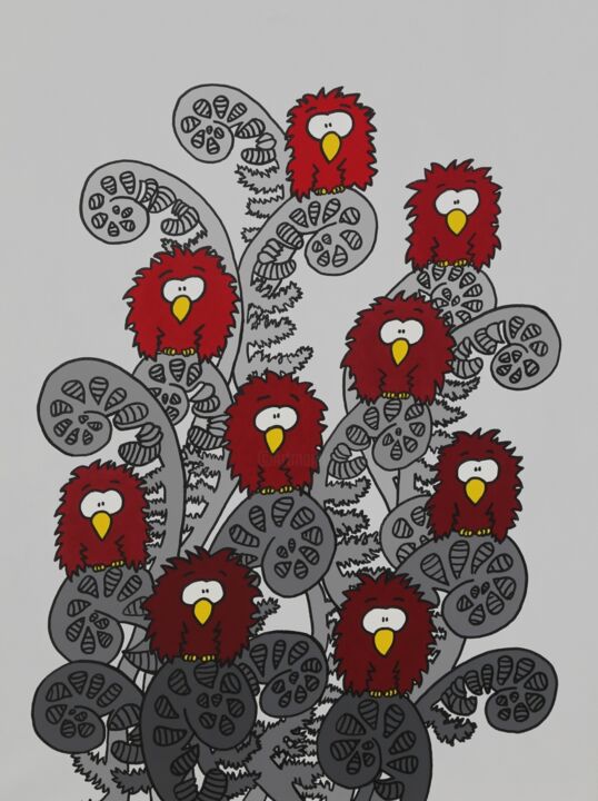 Schilderij getiteld "Red Birds 2" door Marcel Marlovits, Origineel Kunstwerk, Acryl