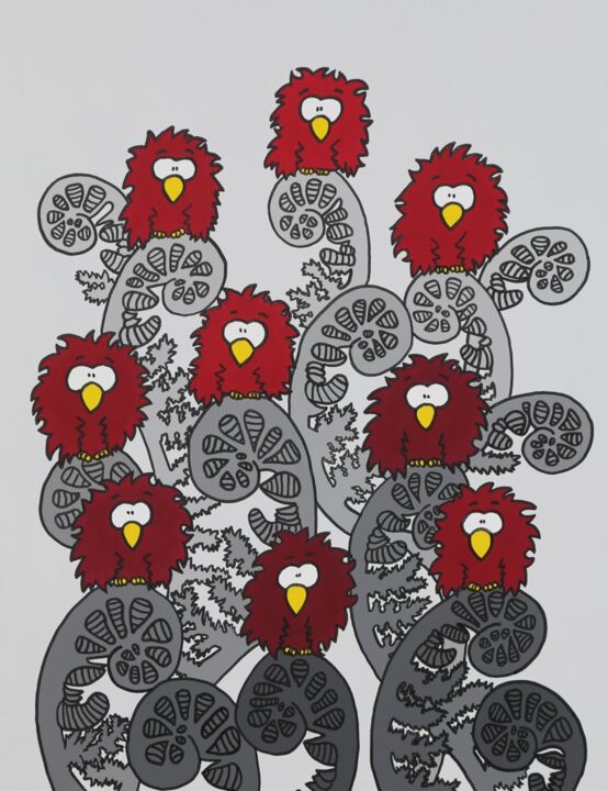 Schilderij getiteld "Red Birds 3" door Marcel Marlovits, Origineel Kunstwerk, Acryl