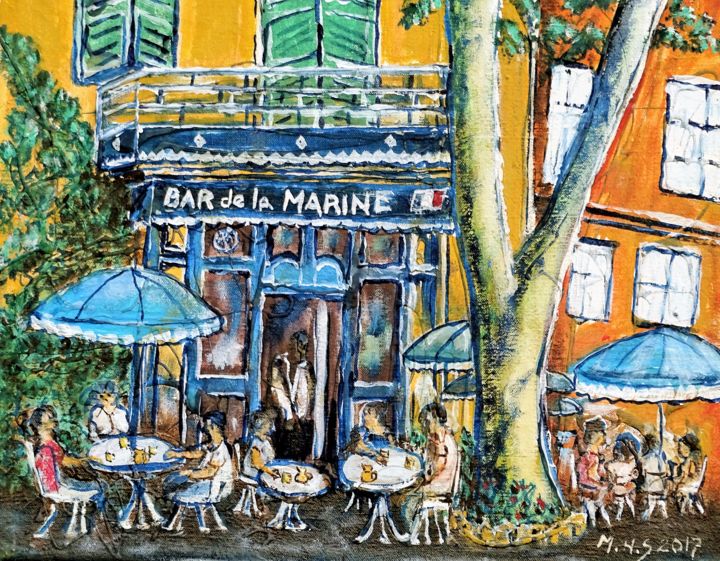 Painting titled "bar de la marine" by Marcel Soulie, Original Artwork, Oil