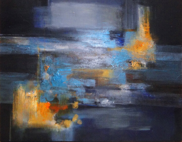 Painting titled "Azul noche" by Marcela Ramirez-Aza, Original Artwork, Oil Mounted on Wood Panel