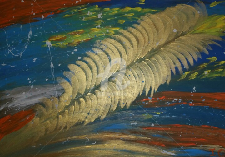 Painting titled "Folha de ouro" by Marcela Santos, Original Artwork, Acrylic